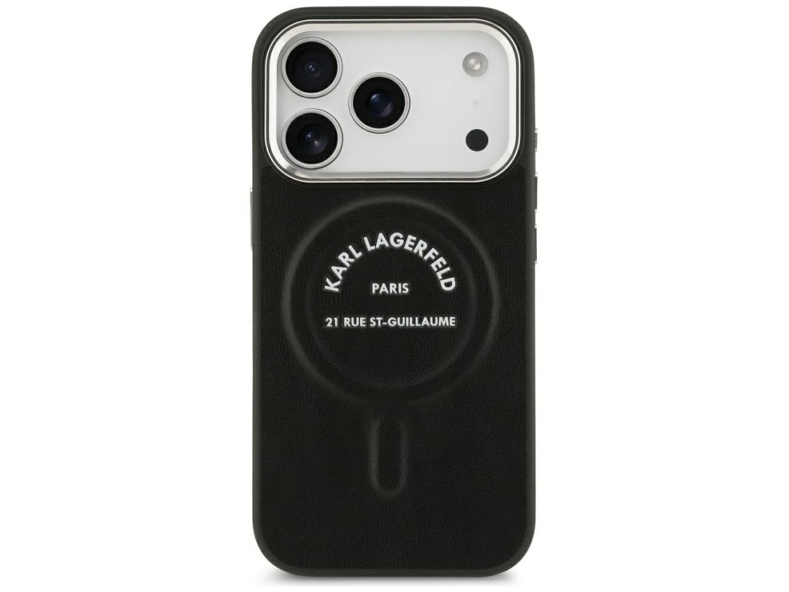 Karl Lagerfeld Embossed Open Ring RSG Logo MagSafe Case for iPhone 17 Pro Max / 18 Pro Max - Black