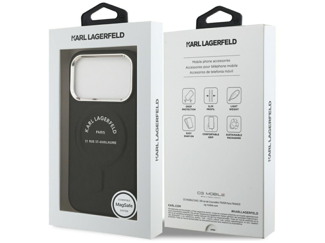 Karl Lagerfeld Embossed Open Ring RSG Logo MagSafe Case for iPhone 17 Pro / 18 Pro - Black