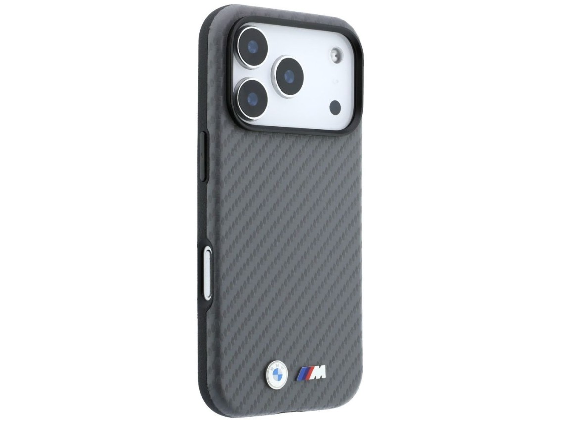 Capa MagSafe BMW M Carbon Metal Logo para iPhone 17 Pro Max / 18 Pro Max - Cinza