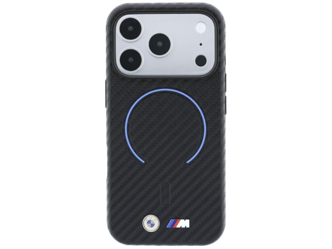 Funda BMW M con anillo impreso en carbono y MagSafe para iPhone 17 Pro / 18 Pro - Negra