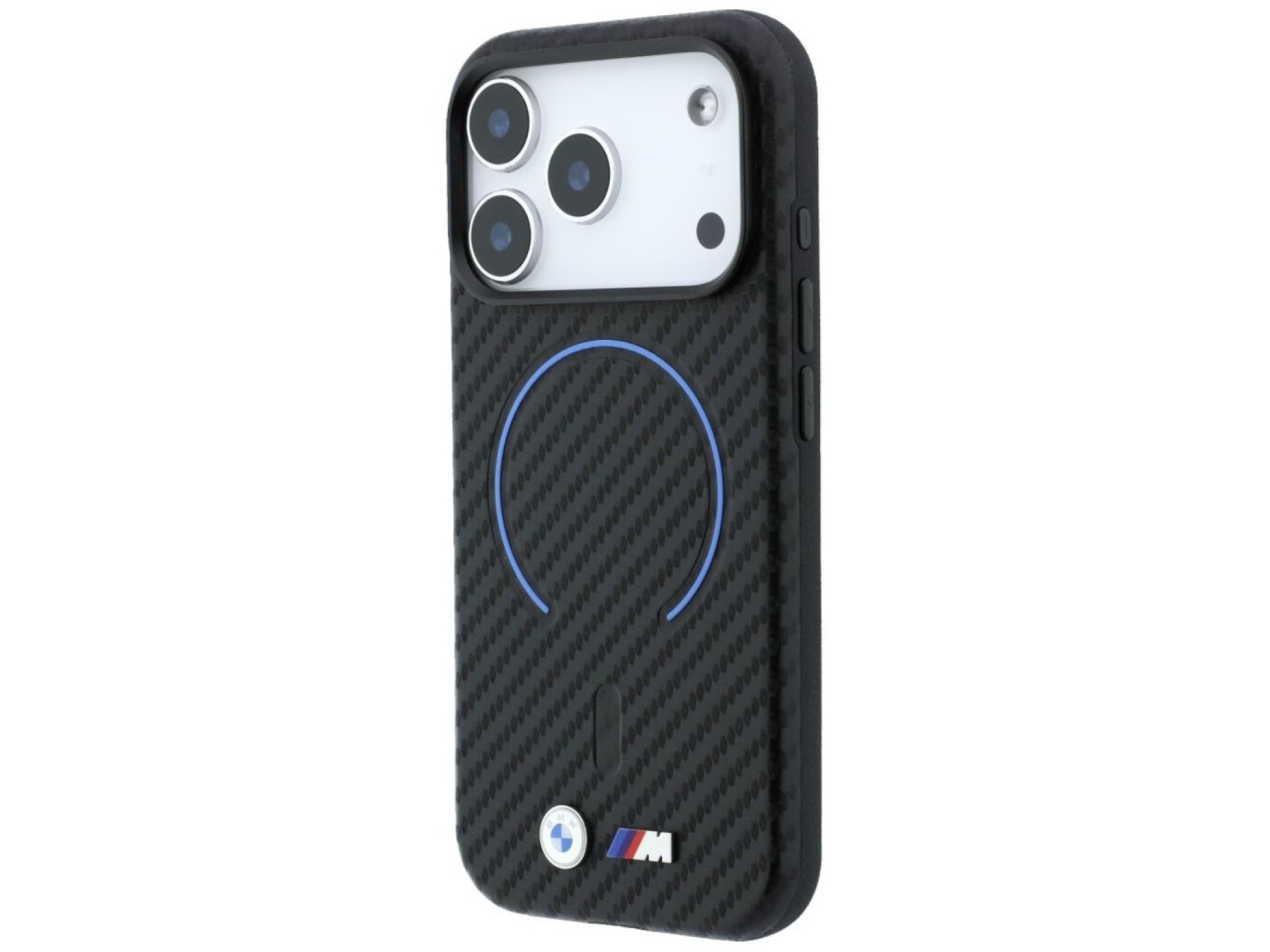 Funda BMW M con anillo impreso en carbono y MagSafe para iPhone 17 Pro / 18 Pro - Negra