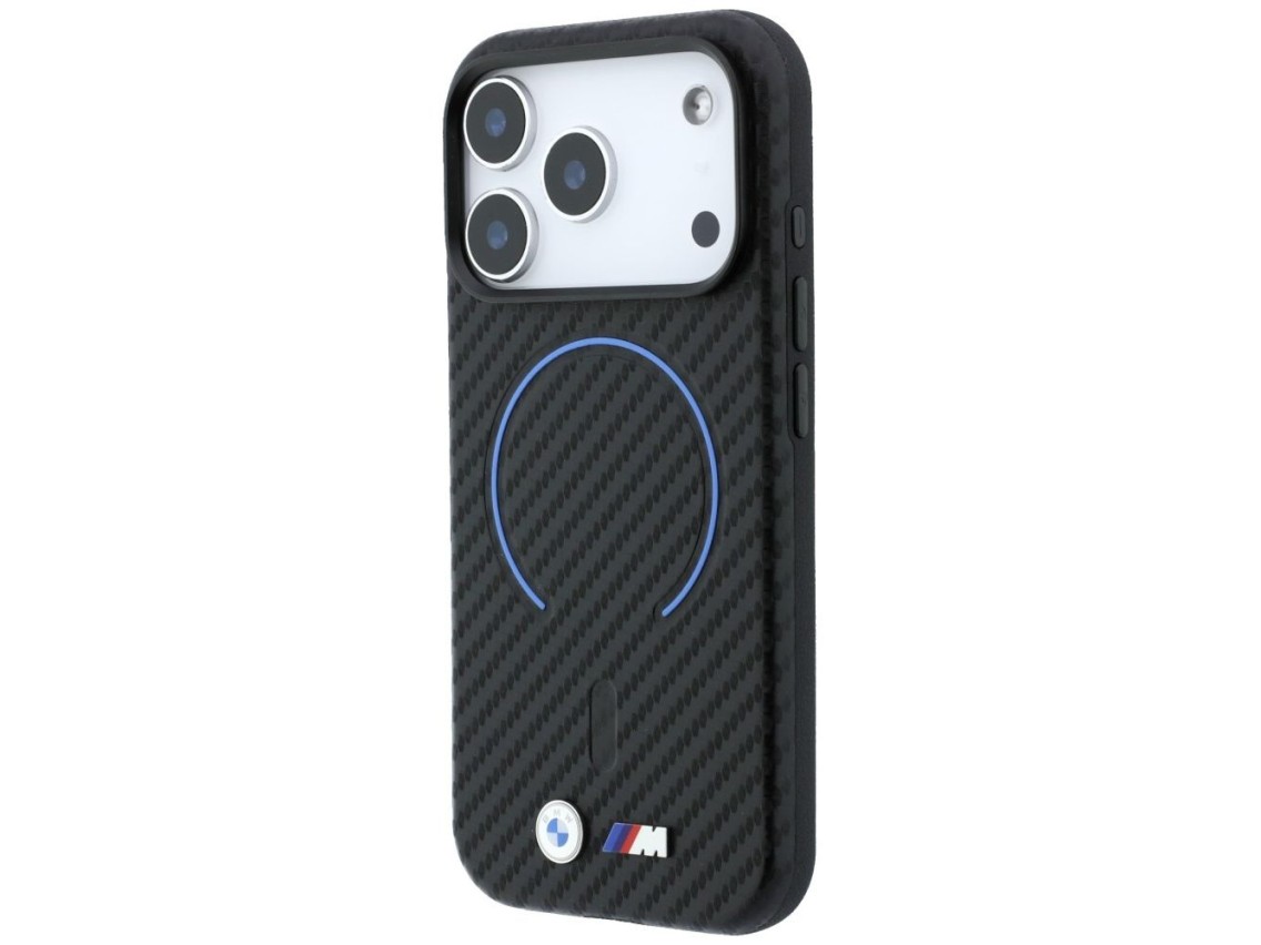 Funda BMW M con anillo impreso en carbono y MagSafe para iPhone 17 Pro / 18 Pro - Negra