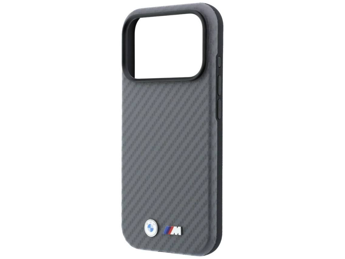 Capa MagSafe BMW M Carbon Metal Logo para iPhone 17 Pro Max / 18 Pro Max - Cinza