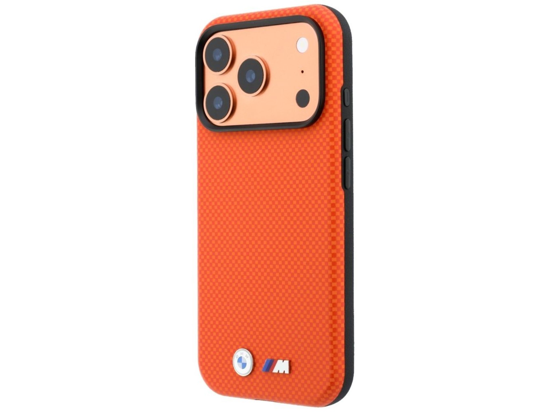 Funda BMW M Quadrille Kevlar Metal Logo MagSafe para iPhone 17 Pro Max / 18 Pro Max - Naranja