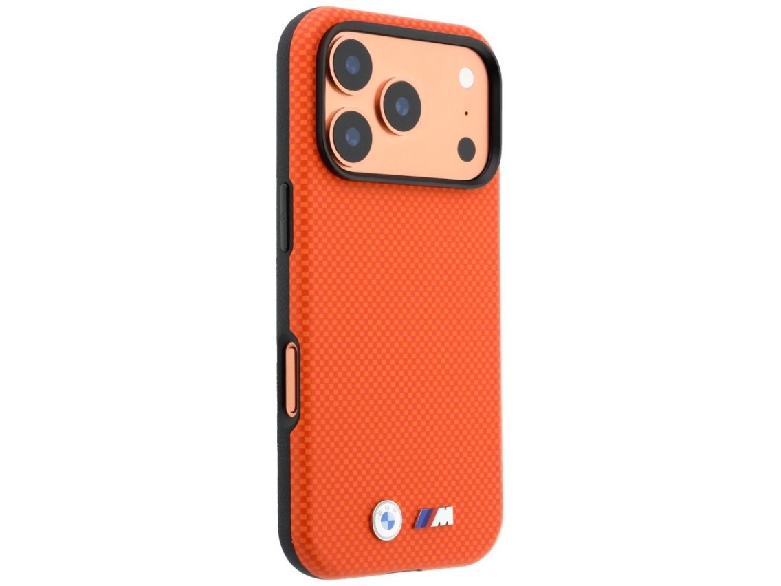 Funda BMW M Quadrille Kevlar Metal Logo MagSafe para iPhone 17 Pro Max / 18 Pro Max - Naranja