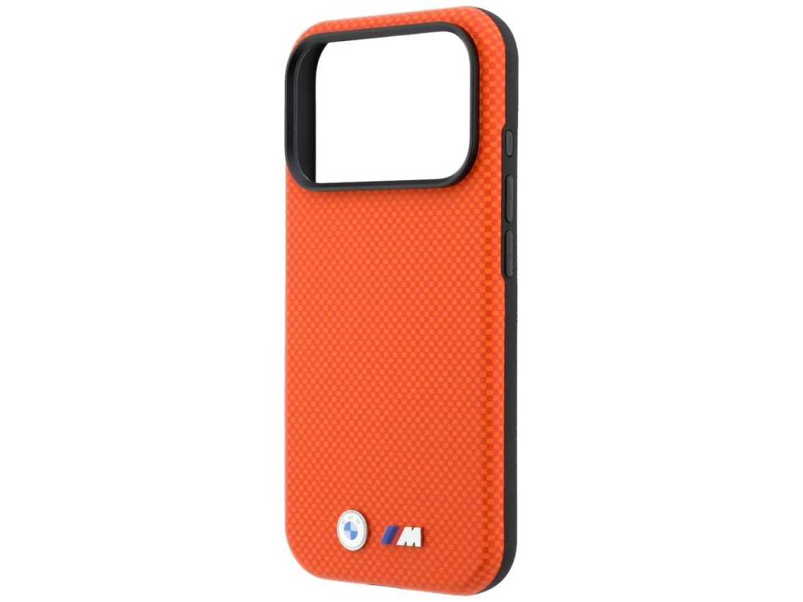 Funda BMW M Quadrille Kevlar Metal Logo MagSafe para iPhone 17 Pro Max / 18 Pro Max - Naranja