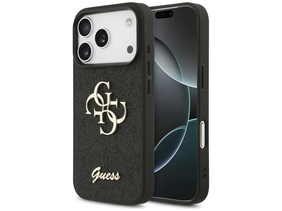 Capa Guess Fixed Glitter Big 4G para iPhone 17 Pro / 18 Pro - Preta