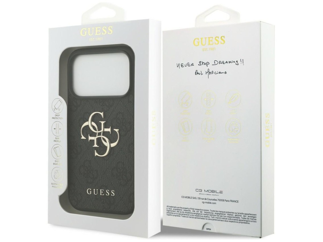 Capa Guess 4G com logo grande para iPhone 17 Pro / 18 Pro - Preta