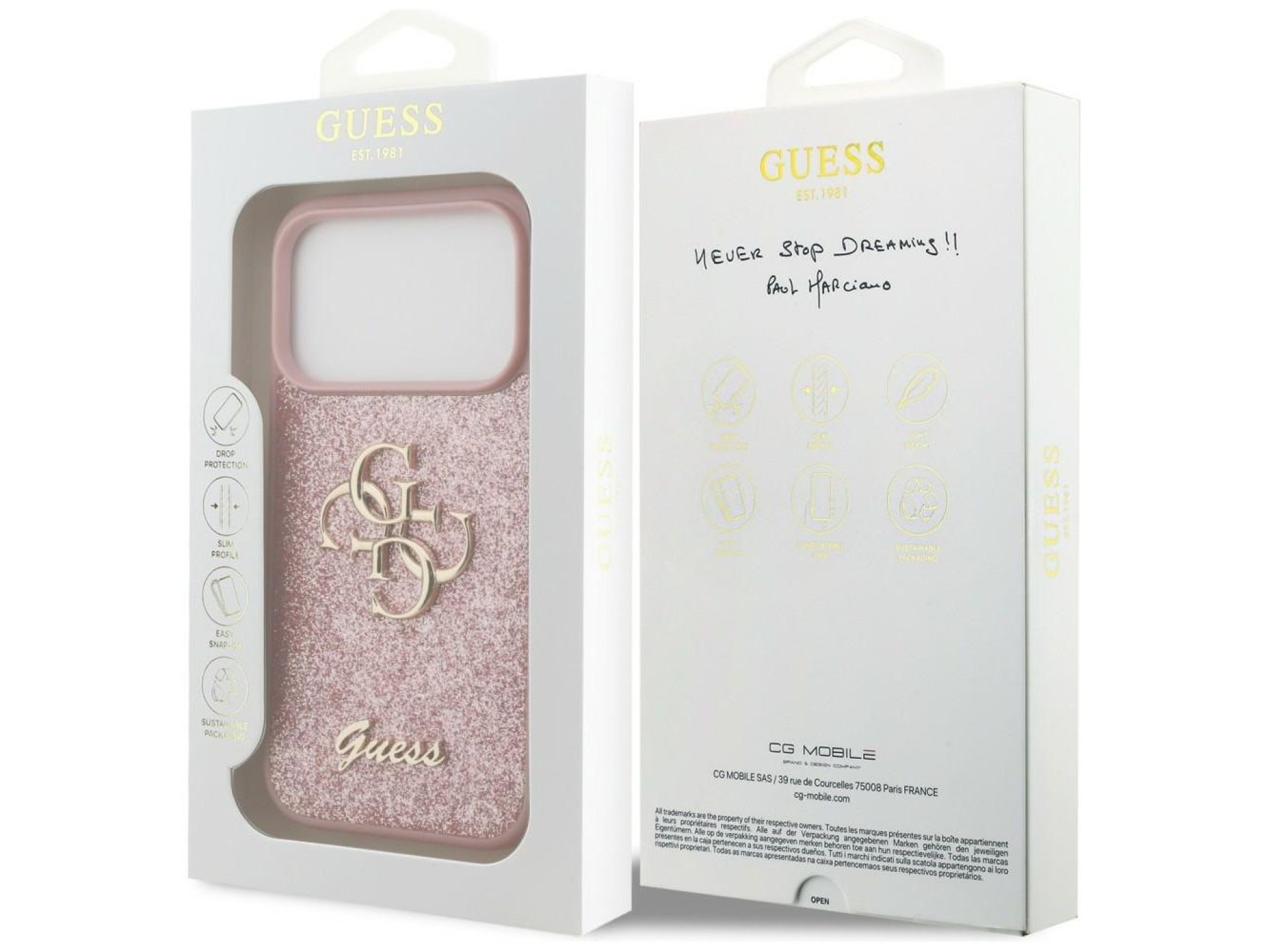 Capa Guess Fixed Glitter Big 4G para iPhone 17 Pro / 18 Pro - Rosa
