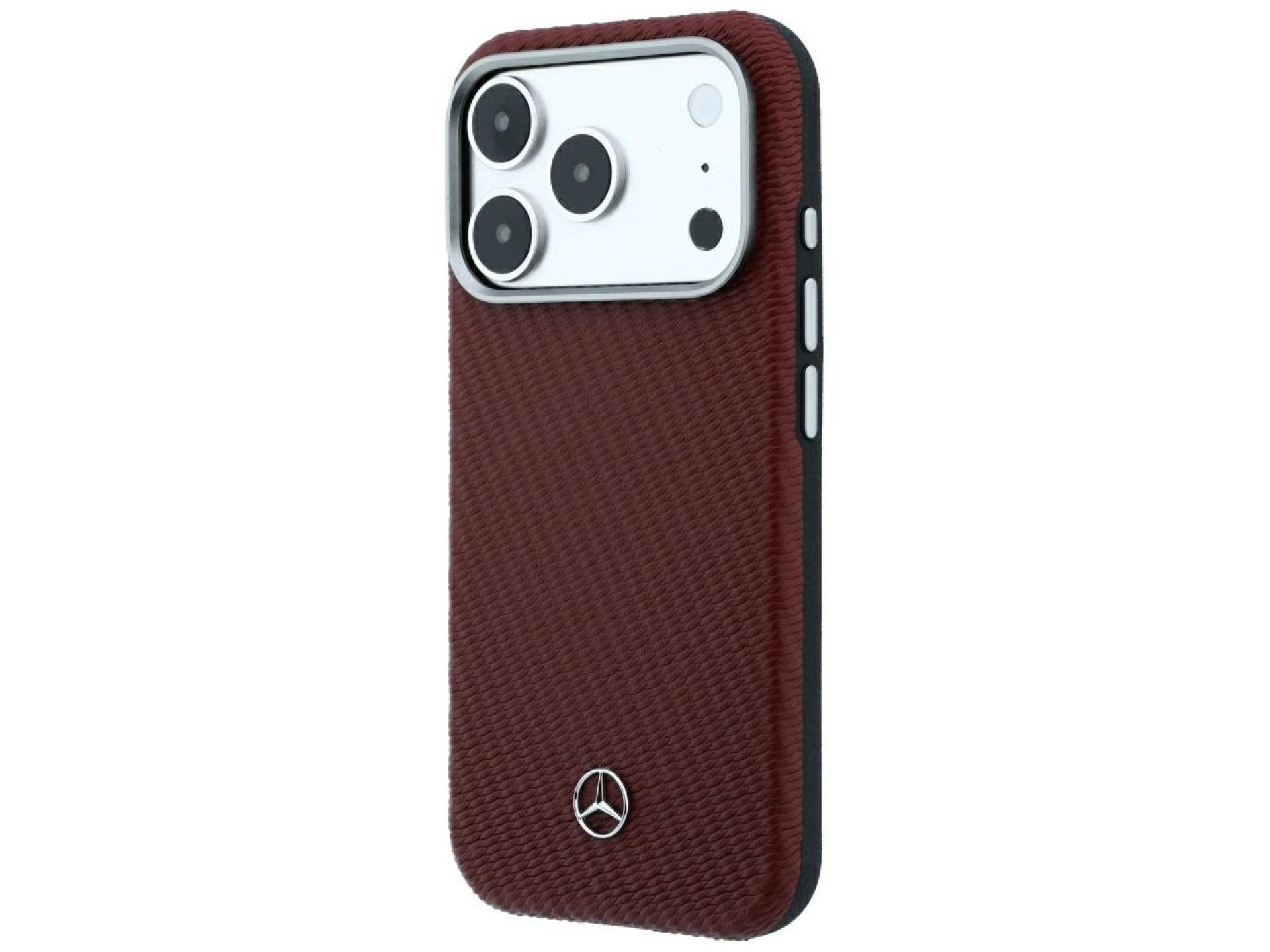 Capa Mercedes em couro com efeito madeira e MagSafe para iPhone 17 Pro Max / 18 Pro Max - bordô