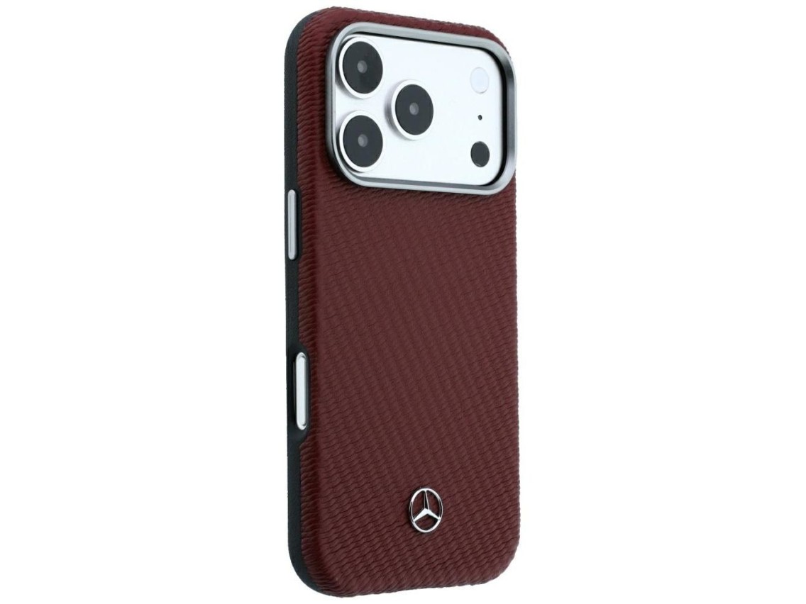 Mercedes Leather Semi Wrap Wood Effect MagSafe case for iPhone 17 Pro Max / 18 Pro Max - burgundy