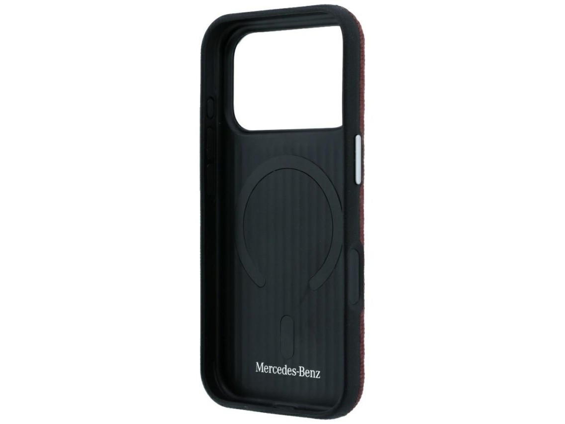 Capa Mercedes em couro com efeito madeira e MagSafe para iPhone 17 Pro Max / 18 Pro Max - bordô