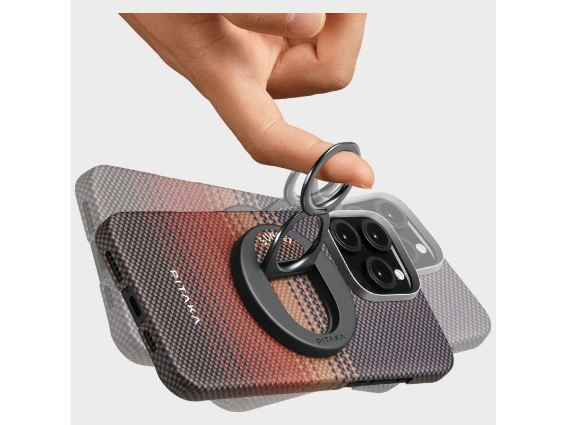 Magnetic holder PITAKA MagEZ Grip 3 MagSafe California Dream for phone sunset black