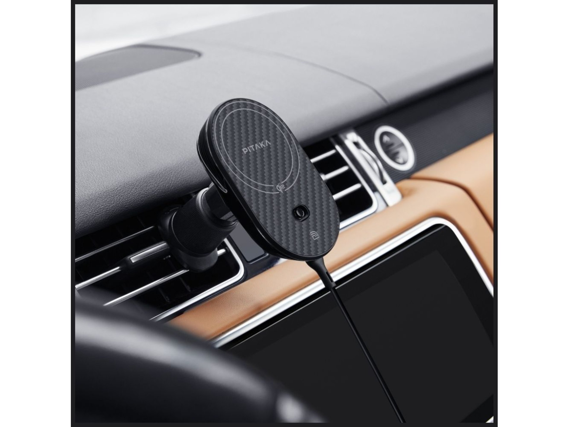 Soporte para coche con cargador inalámbrico PITAKA MagEZ Pro 2 Qi2 15W NFC MagSafe negro gris