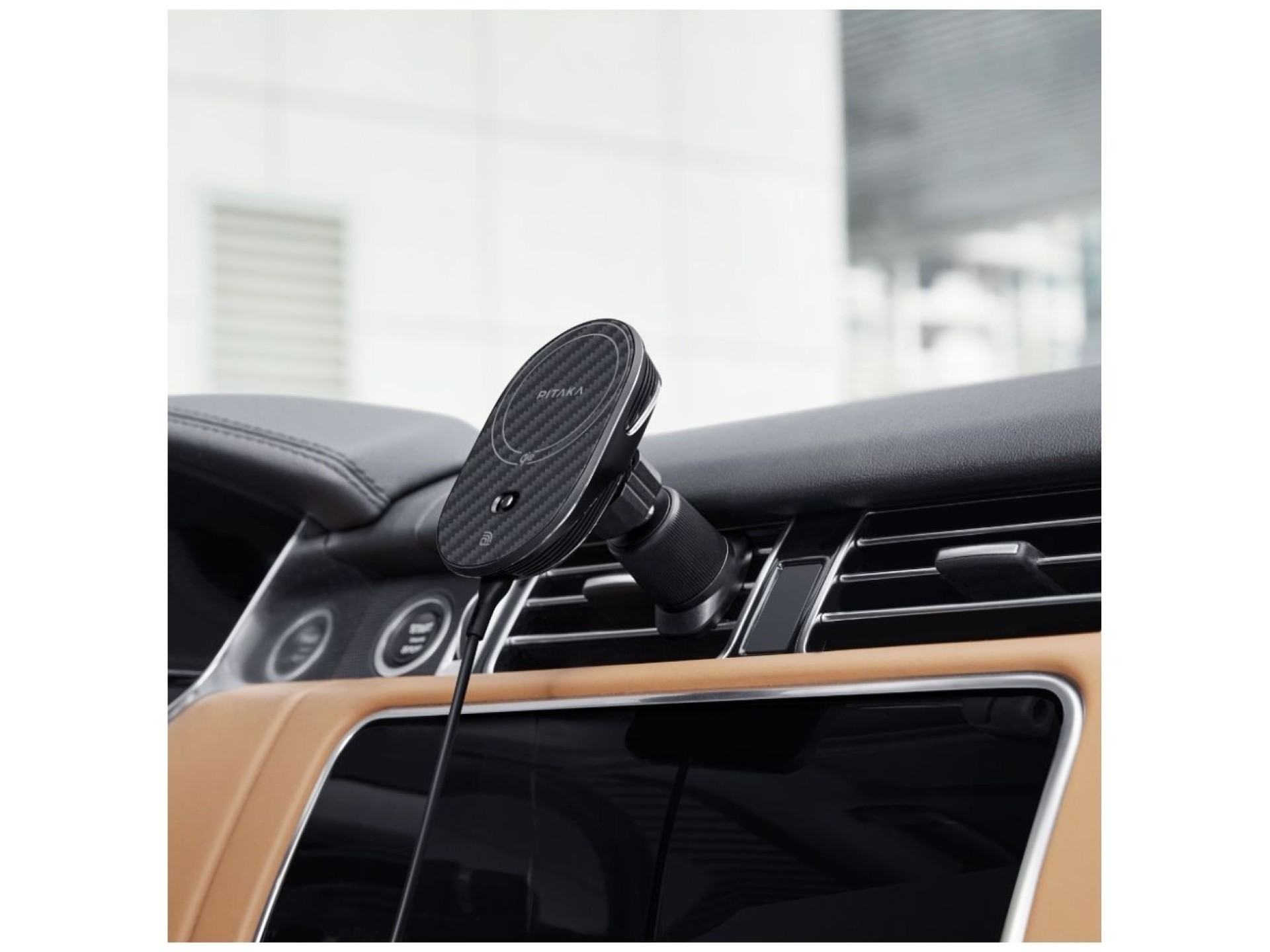 Soporte para coche con cargador inalámbrico PITAKA MagEZ Pro 2 Qi2 15W NFC MagSafe negro gris