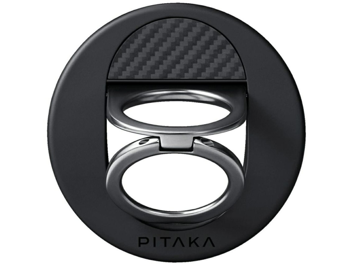Suporte magnético PITAKA MagEZ Grip 3 MagSafe para celular, preto e cinza.