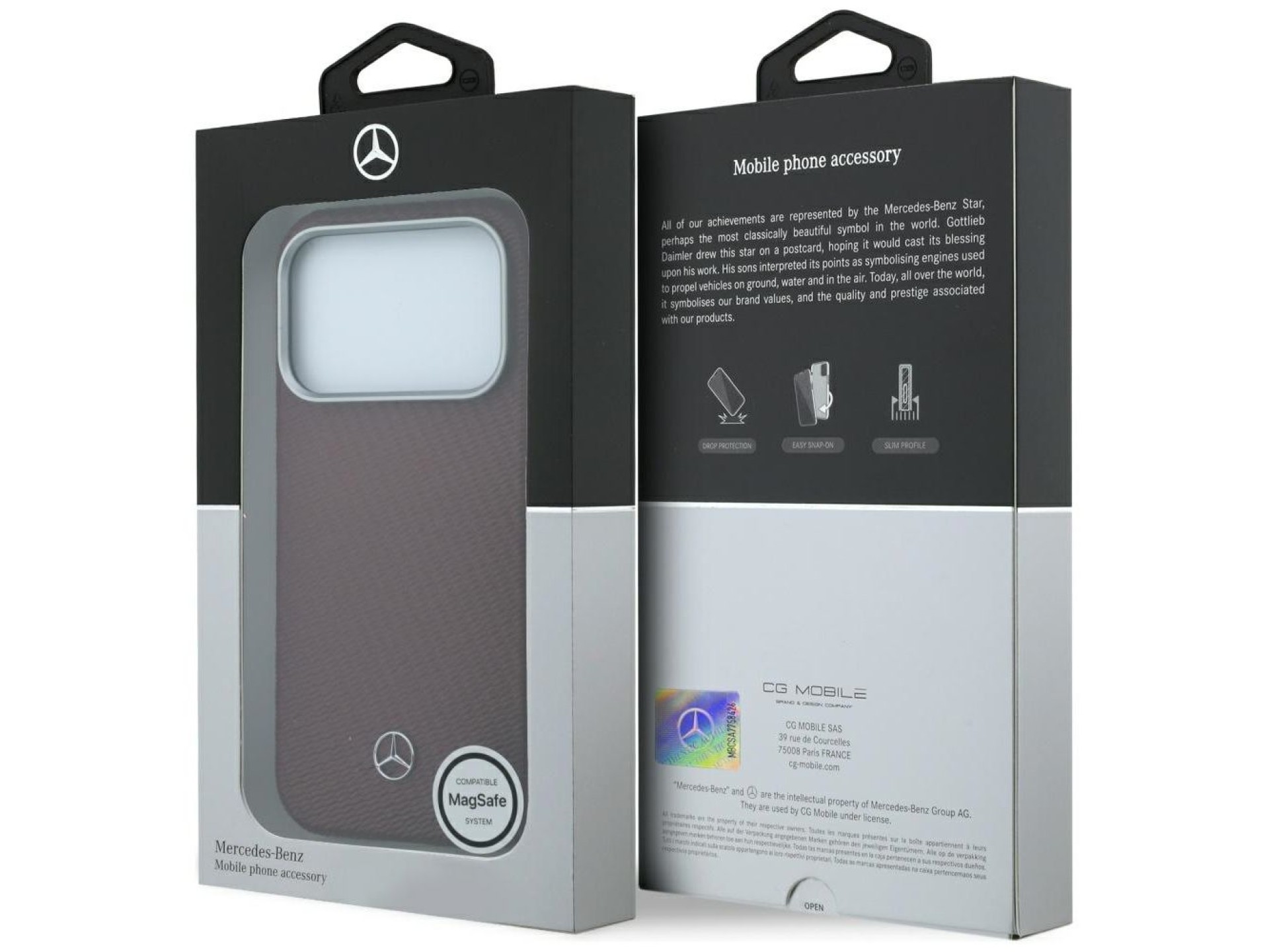 Capa Mercedes em couro com efeito madeira e MagSafe para iPhone 17 Pro Max / 18 Pro Max - bordô