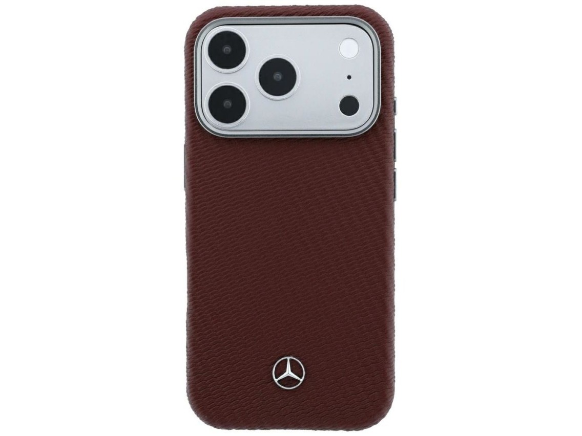 Mercedes Leather Semi Wrap Wood Effect MagSafe case for iPhone 17 Pro Max / 18 Pro Max - burgundy