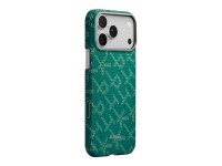 Capa PITAKA Ultra-Slim Monogram MagSafe para iPhone 17 Pro dourada e verde