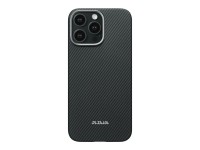 Funda PITAKA Ultra-Slim PitaTap MagSafe para iPhone 16 Pro Max, color negro y gris.
