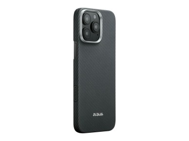 Funda PITAKA Ultra-Slim PitaTap MagSafe para iPhone 16 Pro Max, color negro y gris.