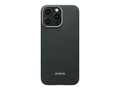 Funda PITAKA Ultra-Slim PitaTap MagSafe para iPhone 16 Pro Max, color negro y gris.