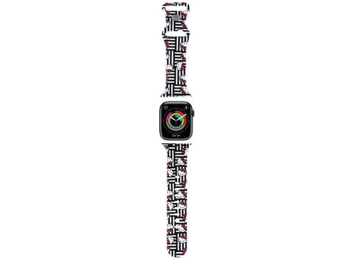 Pulseira de silicone Hello Kitty Heads & Stripes para Apple Watch 38/40/41mm - Preta
