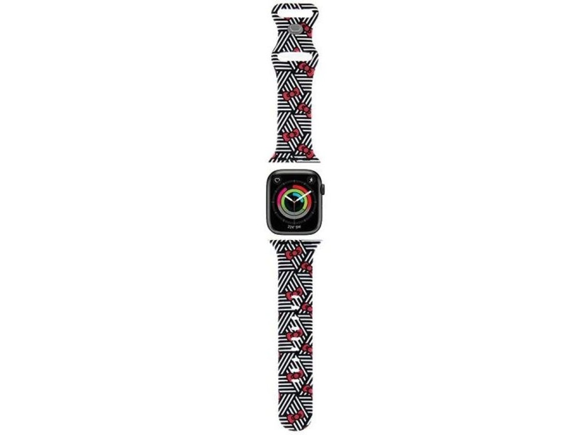 Pulseira de silicone Hello Kitty com laços e listras para Apple Watch 38/40/41 mm - Preta