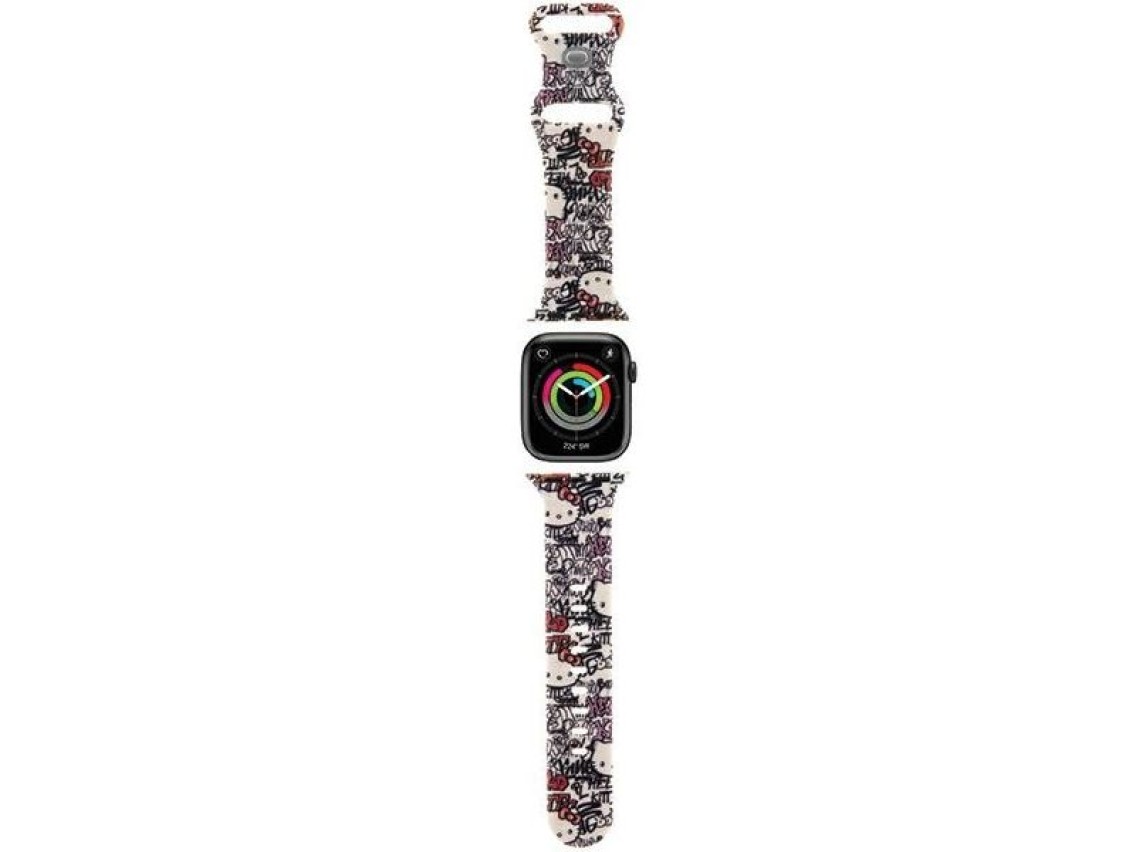 Pulseira de silicone Hello Kitty com estampa de grafite para Apple Watch 38/40/41mm - bege