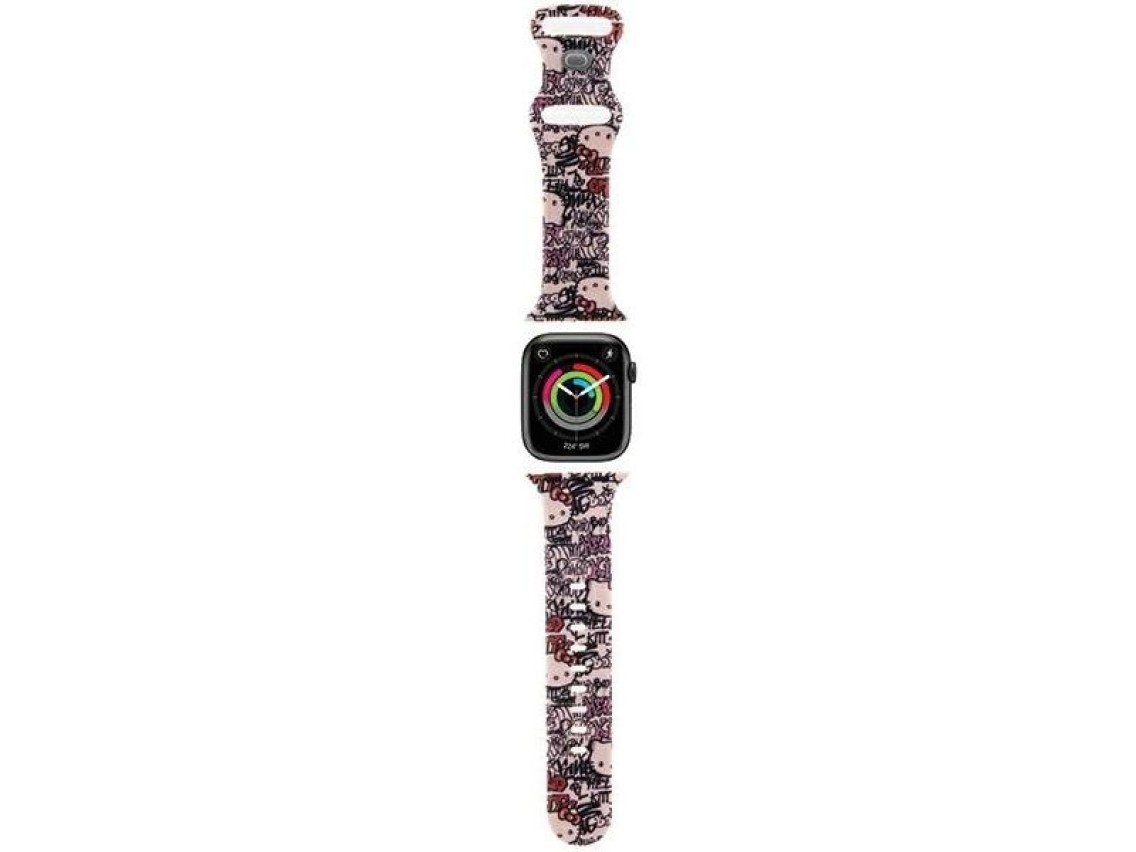 Pulseira de silicone Hello Kitty com estampa de grafite para Apple Watch 38/40/41mm - Rosa