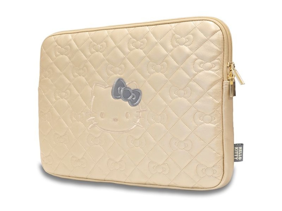 Funda Hello Kitty Zip PU acolchada con lazos para portátil de 14" - dorada