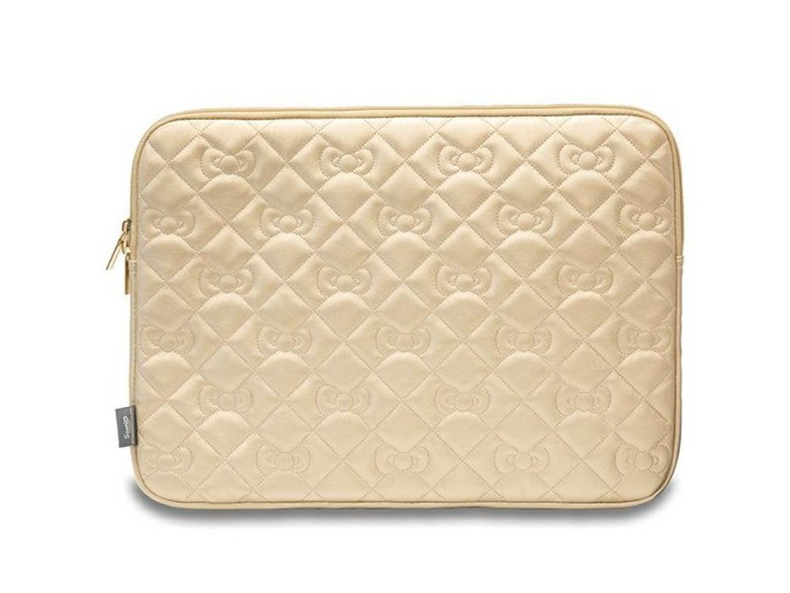 Funda Hello Kitty Zip PU acolchada con lazos para portátil de 14" - dorada