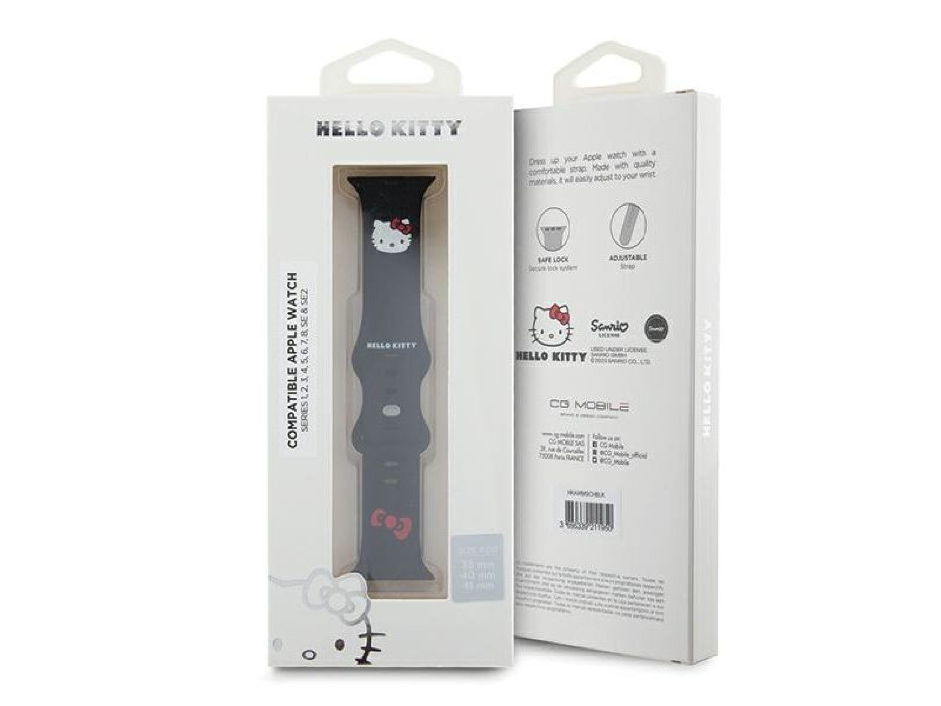 Pulseira de silicone Hello Kitty com formato de cabeça de gatinho para Apple Watch 38/40/41mm - pret