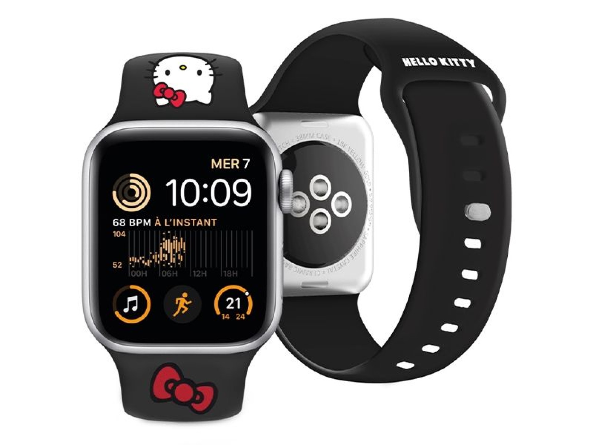 Correa de silicona Hello Kitty con forma de cabeza de gatito para Apple Watch de 42/44/45/49 mm - Ne