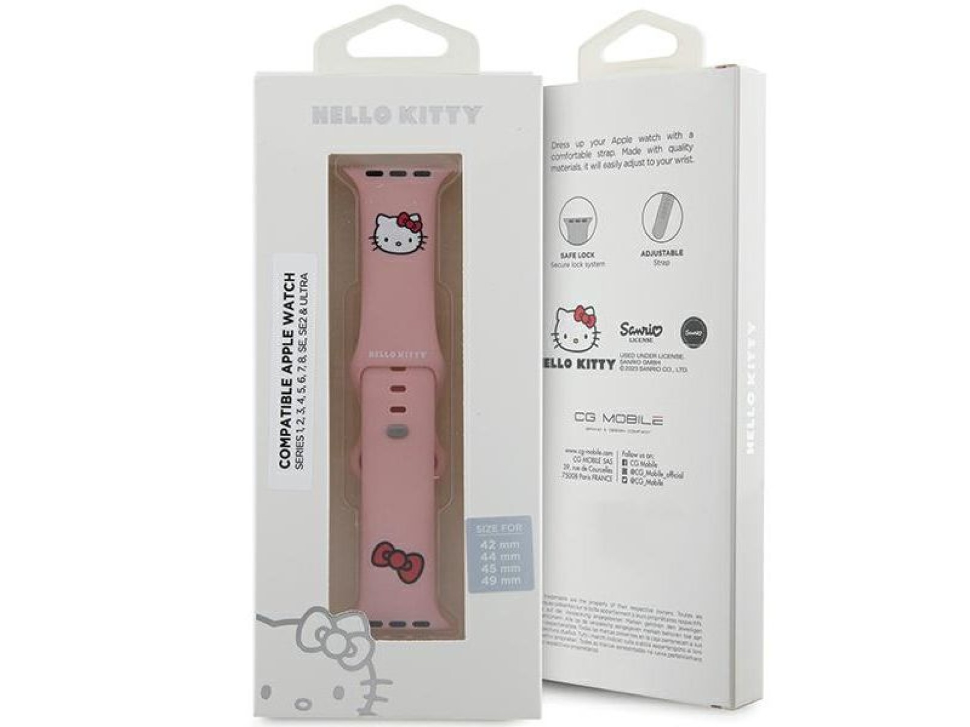 Pulseira de silicone Hello Kitty para Apple Watch 42/44/45/49mm - Rosa