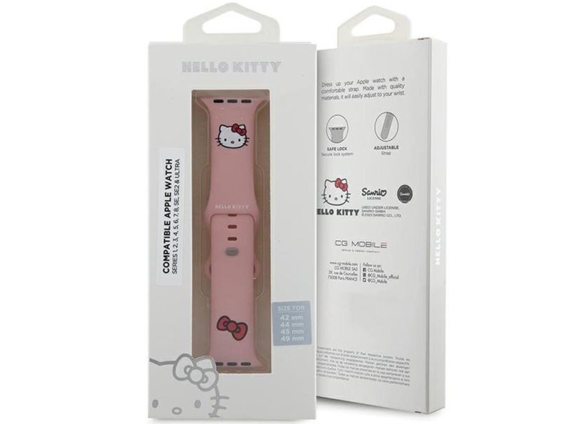 Pulseira de silicone Hello Kitty para Apple Watch 42/44/45/49mm - Rosa
