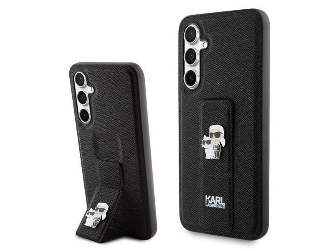 Capa Karl Lagerfeld Gripstand Saffiano Karl&Choupette Pins para Samsung Galaxy S23 FE - preta