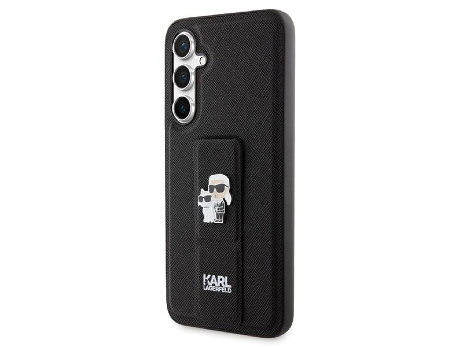 Capa Karl Lagerfeld Gripstand Saffiano Karl&Choupette Pins para Samsung Galaxy S23 FE - preta