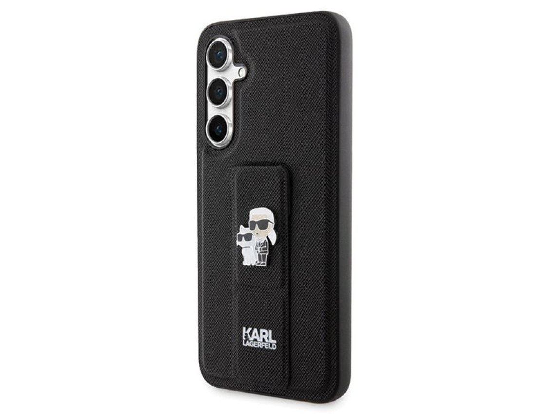 Capa Karl Lagerfeld Gripstand Saffiano Karl&Choupette Pins para Samsung Galaxy S23 FE - preta