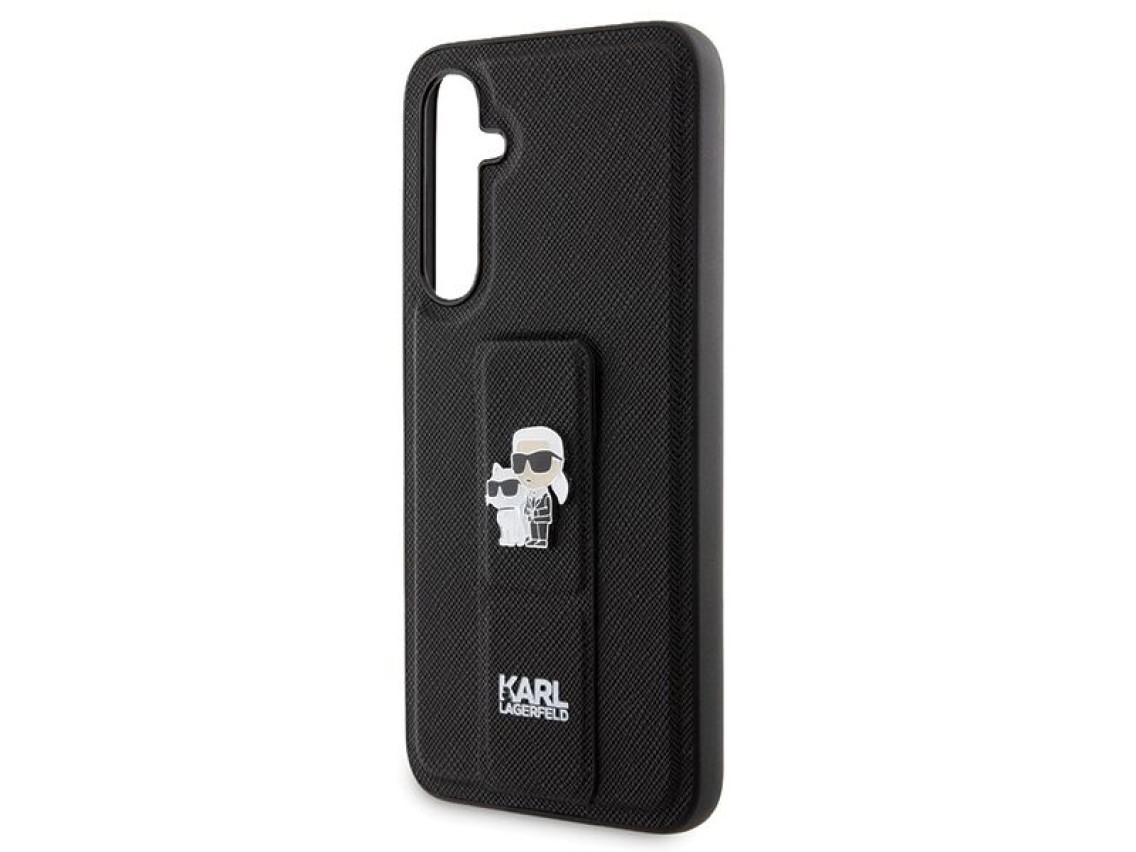 Capa Karl Lagerfeld Gripstand Saffiano Karl&Choupette Pins para Samsung Galaxy S23 FE - preta