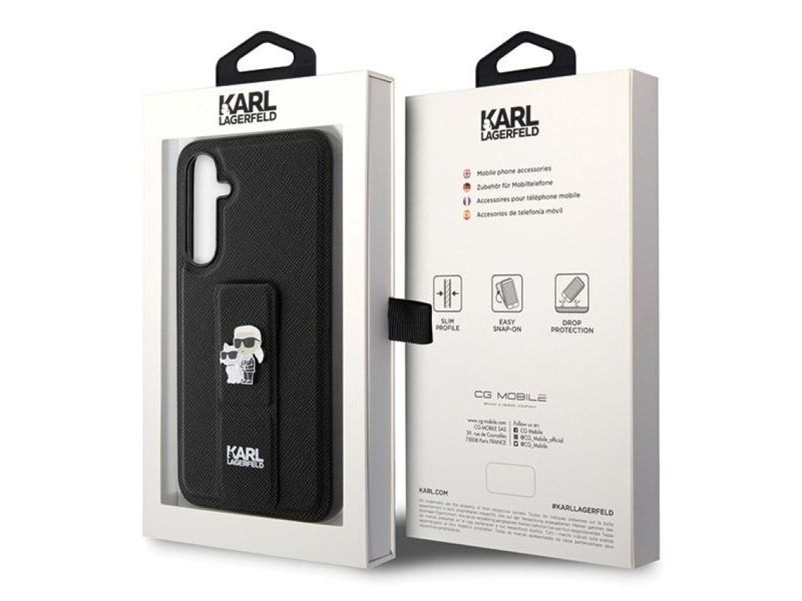 Capa Karl Lagerfeld Gripstand Saffiano Karl&Choupette Pins para Samsung Galaxy S23 FE - preta