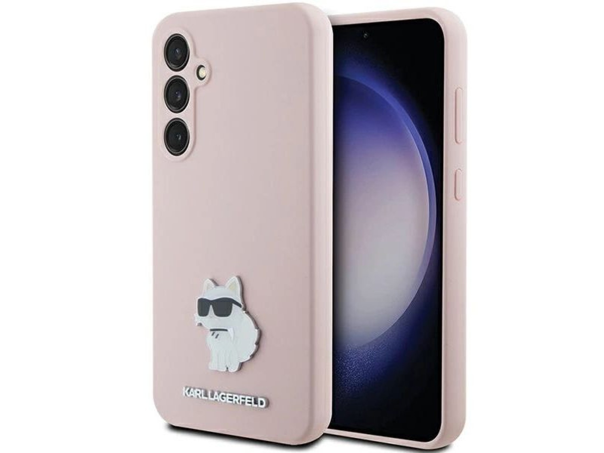 Capa de silicone Karl Lagerfeld Choupette com alfinete de metal para Samsung Galaxy S23 FE - rosa