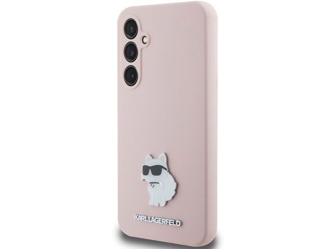 Capa de silicone Karl Lagerfeld Choupette com alfinete de metal para Samsung Galaxy S23 FE - rosa