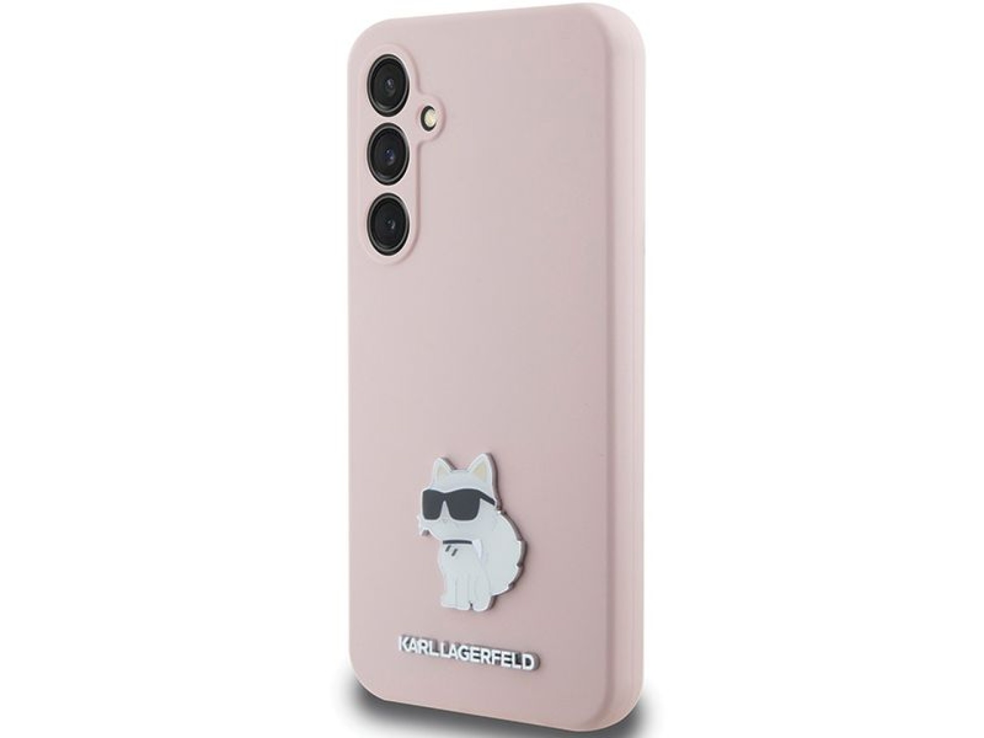 Capa de silicone Karl Lagerfeld Choupette com alfinete de metal para Samsung Galaxy S23 FE - rosa