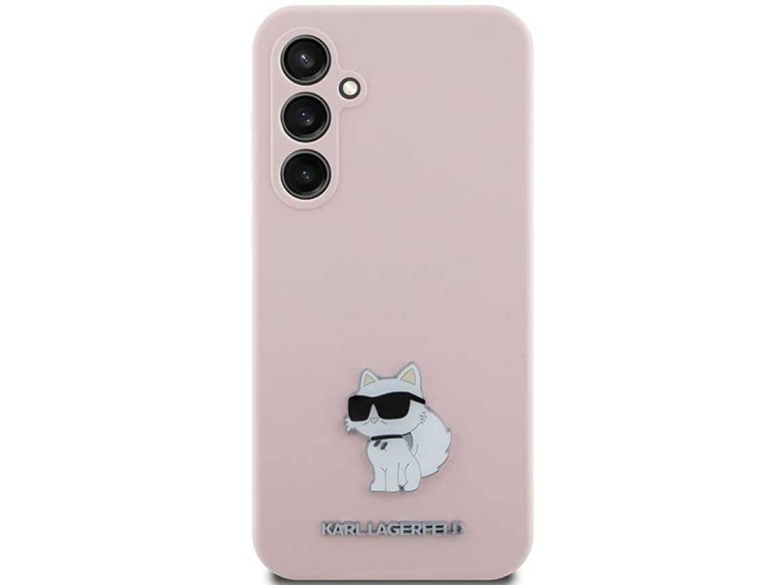 Capa de silicone Karl Lagerfeld Choupette com alfinete de metal para Samsung Galaxy S23 FE - rosa