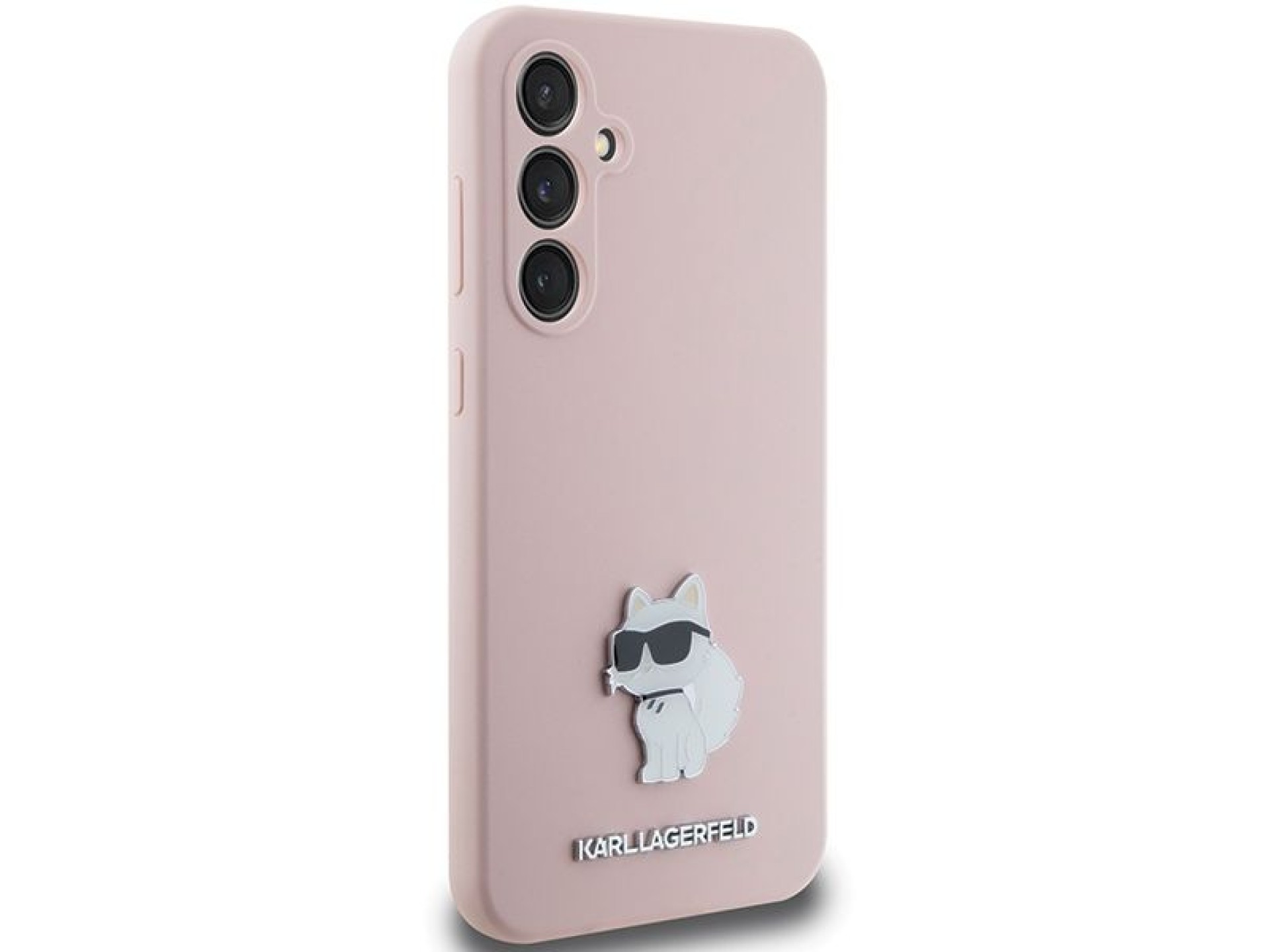 Capa de silicone Karl Lagerfeld Choupette com alfinete de metal para Samsung Galaxy S23 FE - rosa