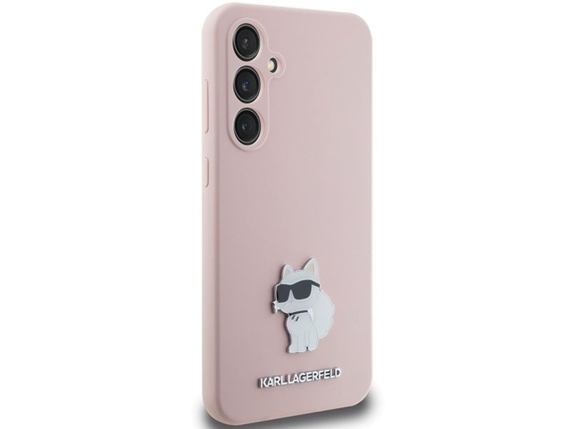 Capa de silicone Karl Lagerfeld Choupette com alfinete de metal para Samsung Galaxy S23 FE - rosa
