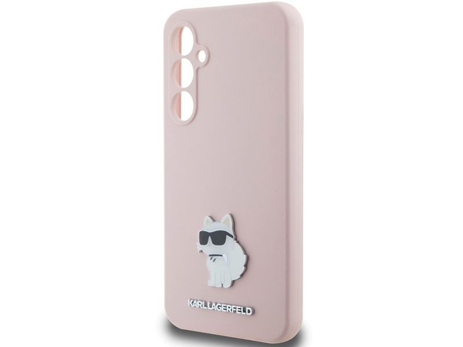 Capa de silicone Karl Lagerfeld Choupette com alfinete de metal para Samsung Galaxy S23 FE - rosa