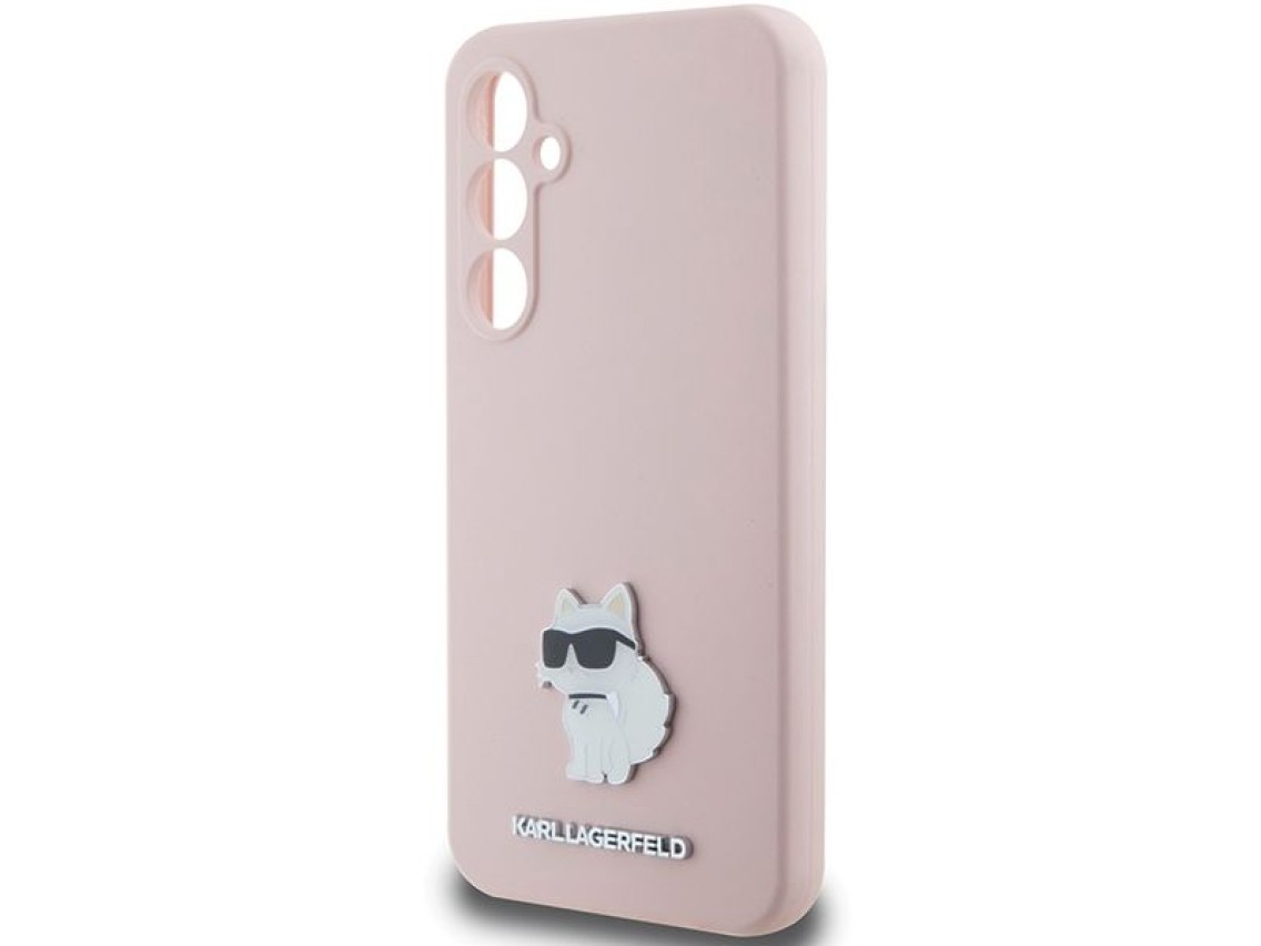 Capa de silicone Karl Lagerfeld Choupette com alfinete de metal para Samsung Galaxy S23 FE - rosa