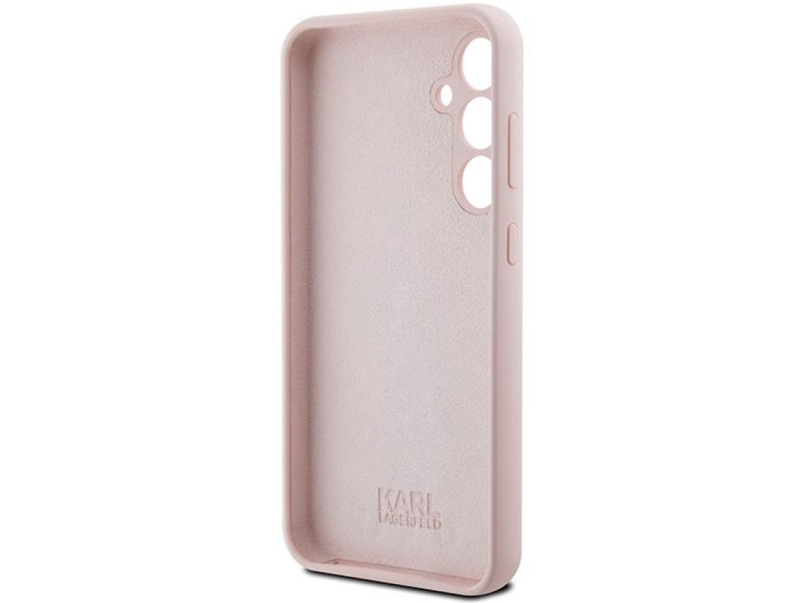 Capa de silicone Karl Lagerfeld Choupette com alfinete de metal para Samsung Galaxy S23 FE - rosa